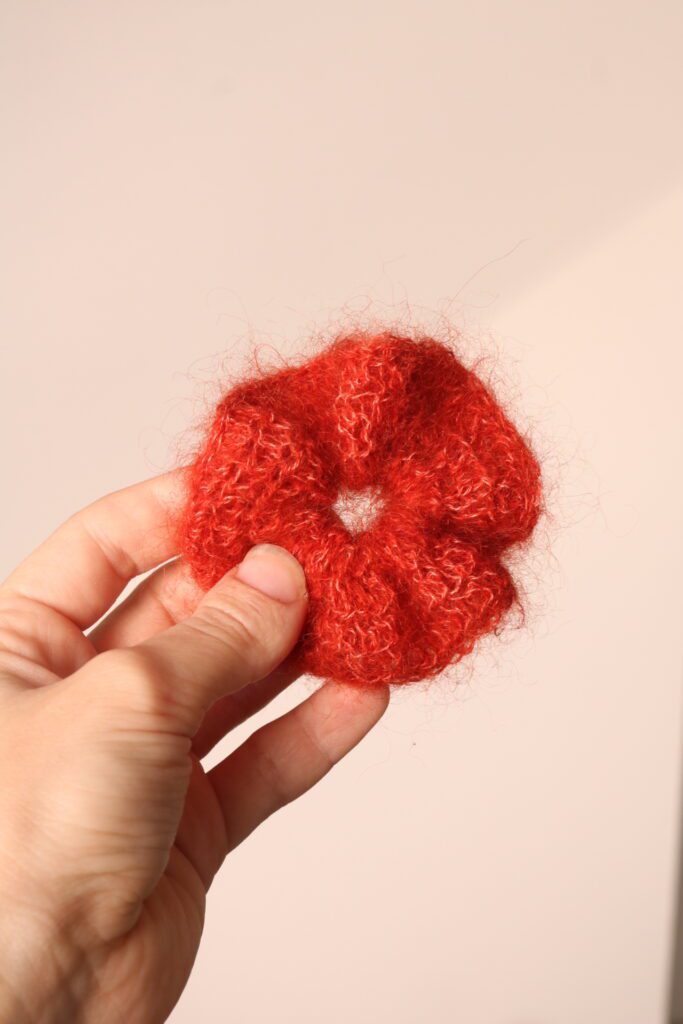 Soft mohair silk crochet scrunchie — crochet hair accessory pattern