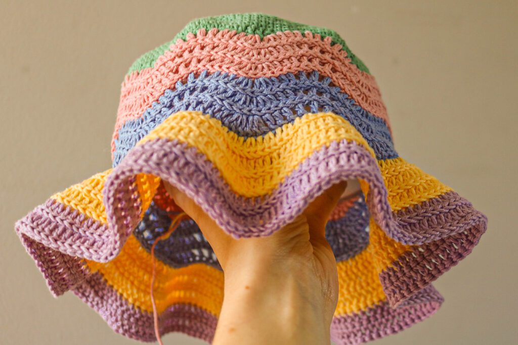 Colorful wavy-stripe crochet bucket hat — Gelato Bucket Hat pattern